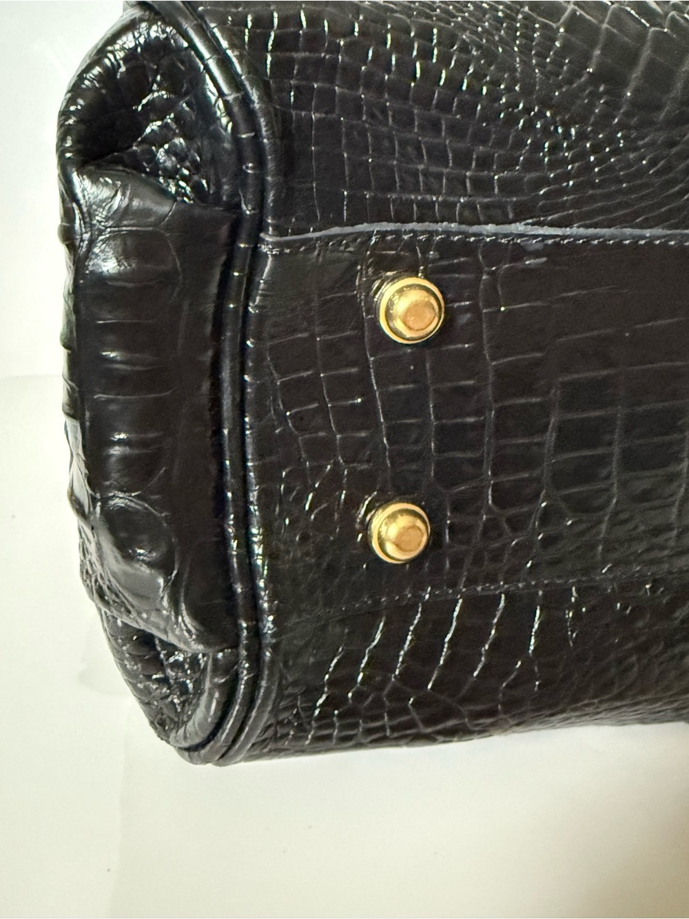 Brahmin Black Croc Embossed Leather Satchel/Shoulder Bag Large Gold Hardware - Picture 7 of 16